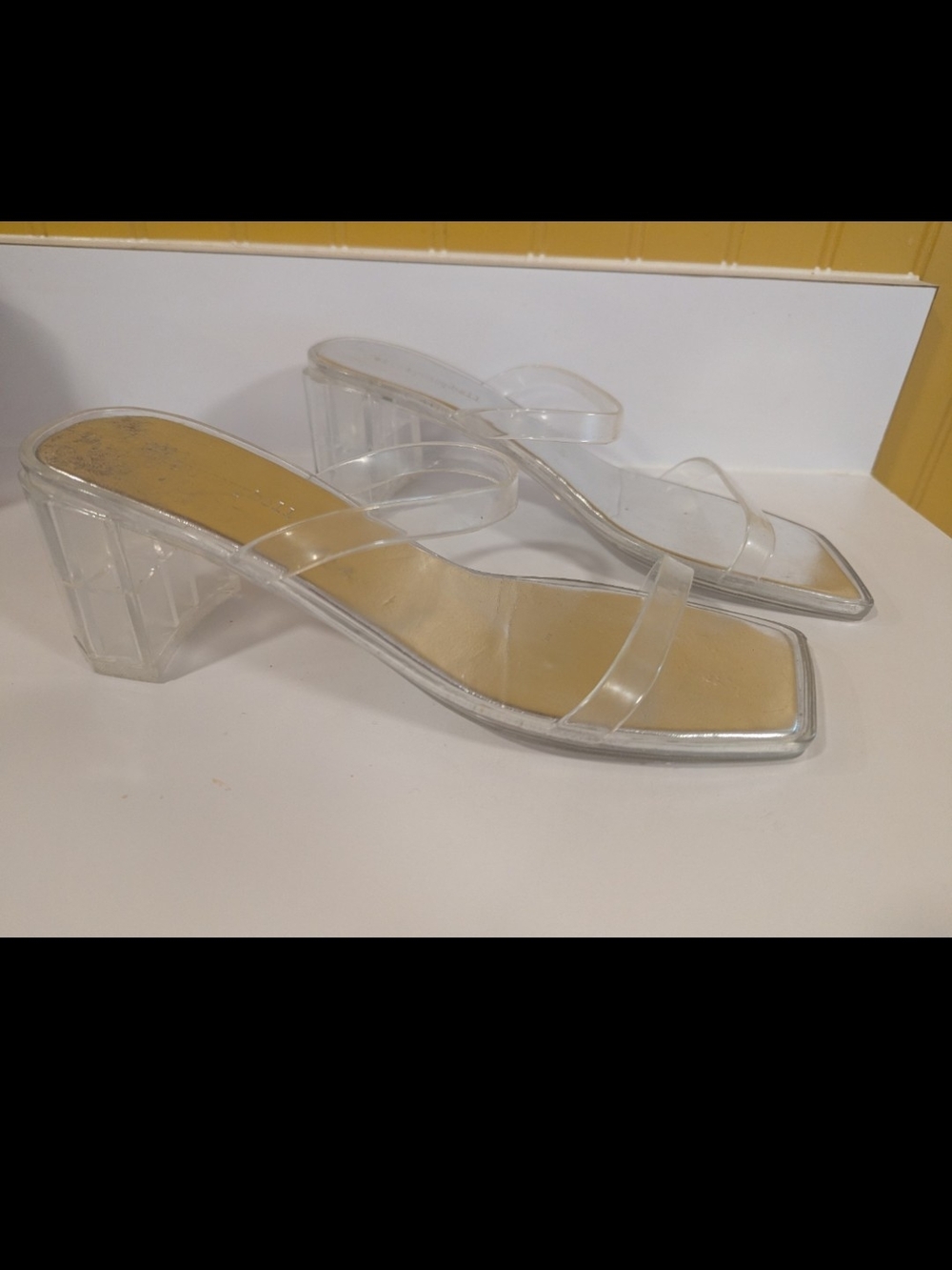 Jeffrey Campbell Jamm Transparent Clear Heel Sandals Mules Size 9 Lucite - Picture 1 of 4